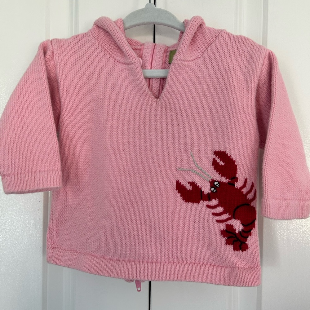Claver baby girl pink lobster sweater size 12 months wear 2 ways coastal beach